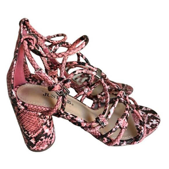 Womens JustFab All Eyes On Me Pink Strappy Snakeskin Pumps Heels - Sz 7 - Picture 3 of 8